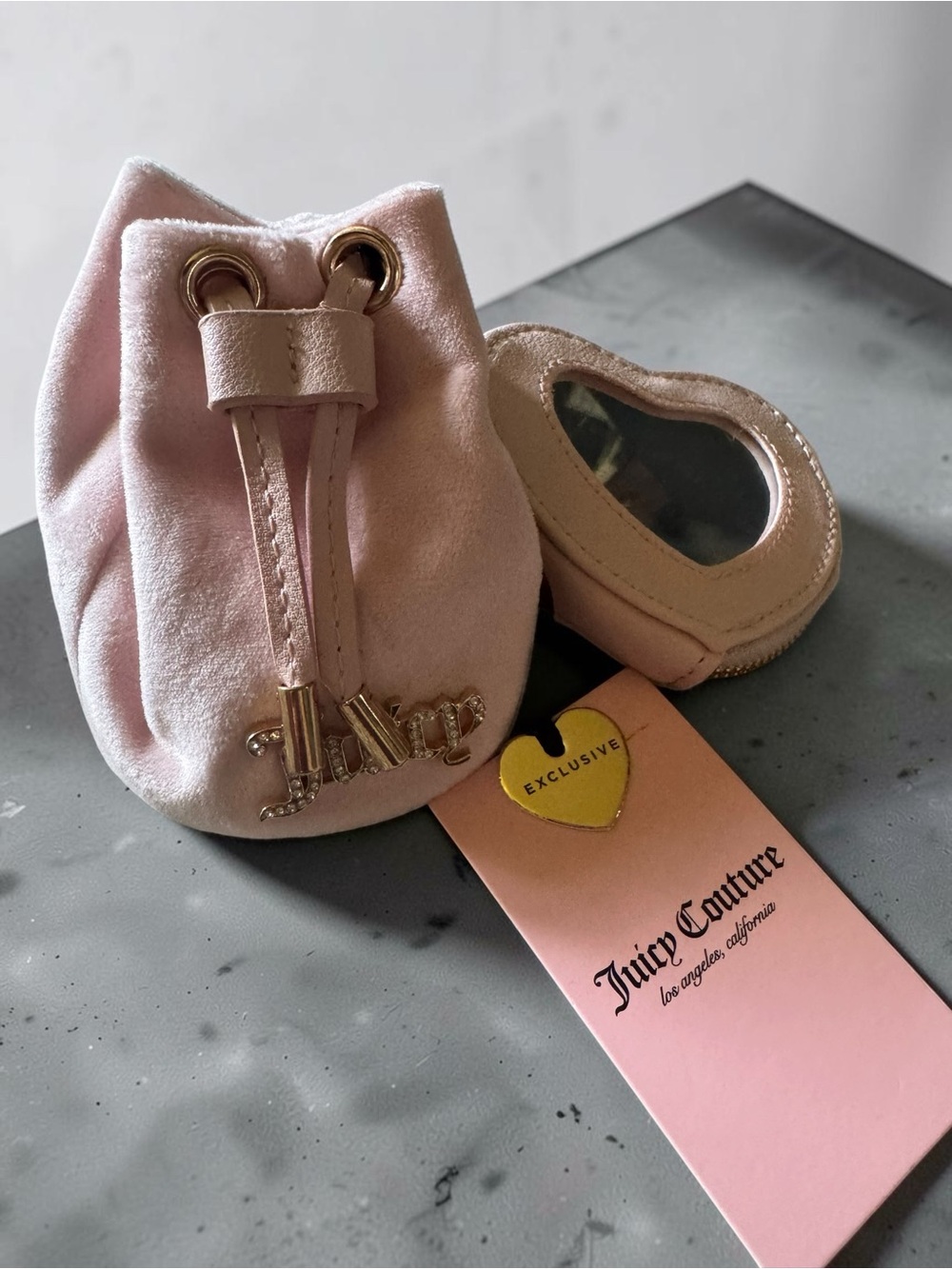 Juicy Couture Angel Micro Drawstring Pouch and Heart Mirror Keychain Set